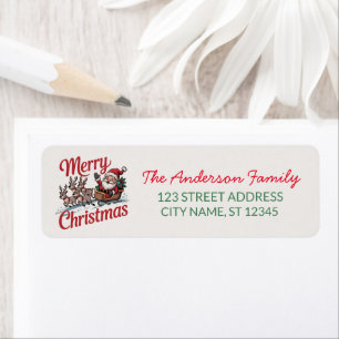 Flying Santa Sleigh Reindeer Return Address Labels