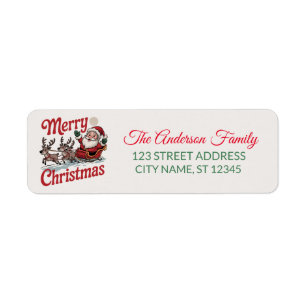 Flying Santa Sleigh Reindeer Return Address Labels