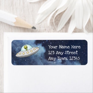 Flying Saucer Alien UFO Stars Galaxy Label