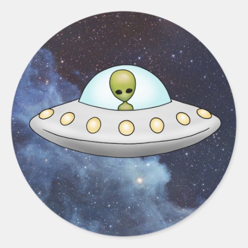 Flying Saucer Alien UFO Sticker