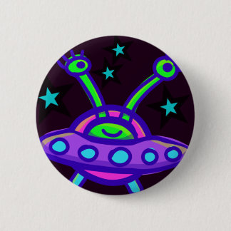 Flying Saucer Aliens In Outer Space Pin