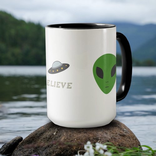 Flying Saucer  Green Alien Mug