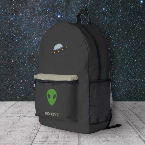 Flying Saucer & Green Alien Printed Backpack