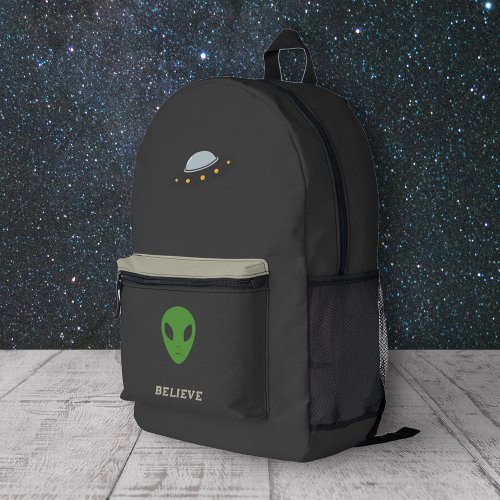 Flying Saucer  Green Alien Printed Backpack