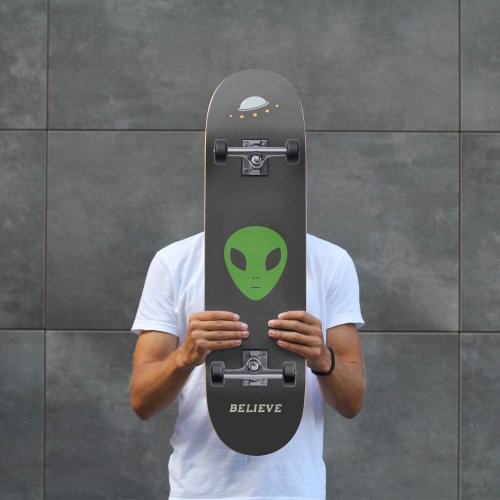 Flying Saucer  Green Alien Skateboard