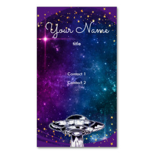 Flying saucer in the purple artistic galaxy bu business card magnet