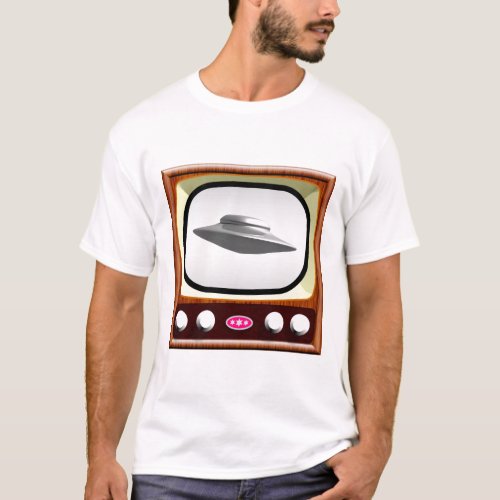 Flying Saucer on 50s TV T_Shirt