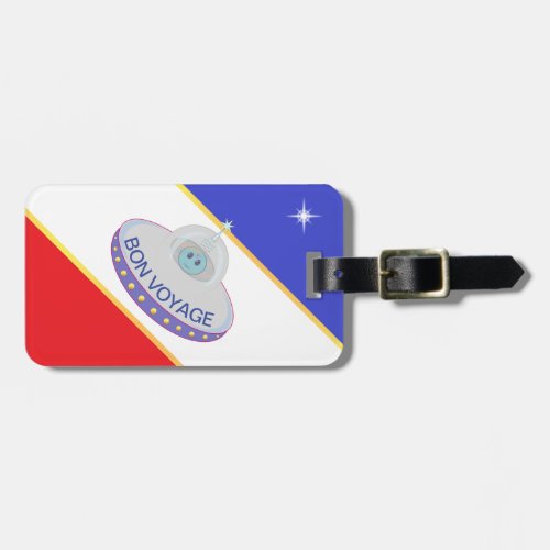 Flying Saucer on Blue Red  White Luggage Tag