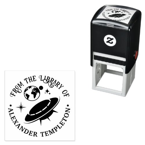Flying Saucer Spaceship Near Earth Library Book Self_inking Stamp