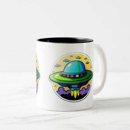 Flying Saucer Sticker Art Two_Tone Mug 11 oz  Two_Tone Coffee Mug