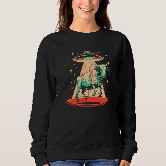 Flying Saucer UFO Cute Cow Abduction Retro 80s Sweatshirt (Front)