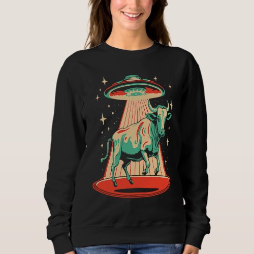 Flying Saucer UFO  Cute Cow Abduction Retro 80s Sweatshirt