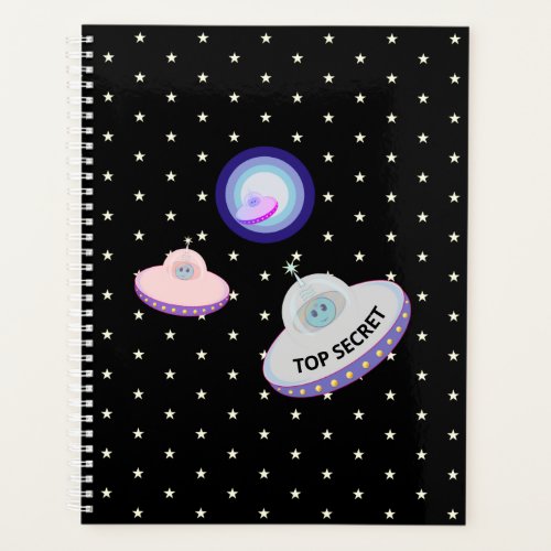 Flying saucers aliens  star pattern on black planner