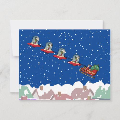 Flying Saucers Pulling Santas Sleigh Note Card