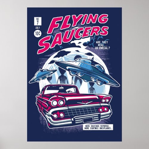 Flying Saucers Retro Comic Book Cover Poster