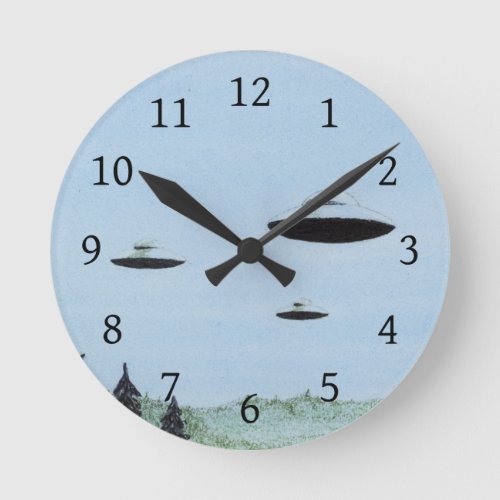 Flying Saucers Round Clock