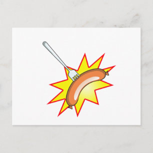 Flying sausage - food fight postcard