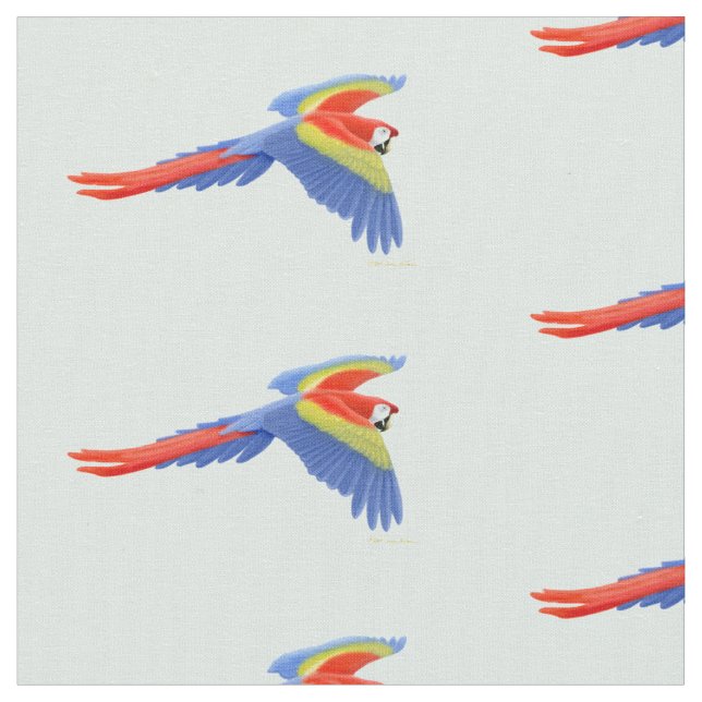 Flying Scarlet Macaw Parrot Fabric (Close Up)