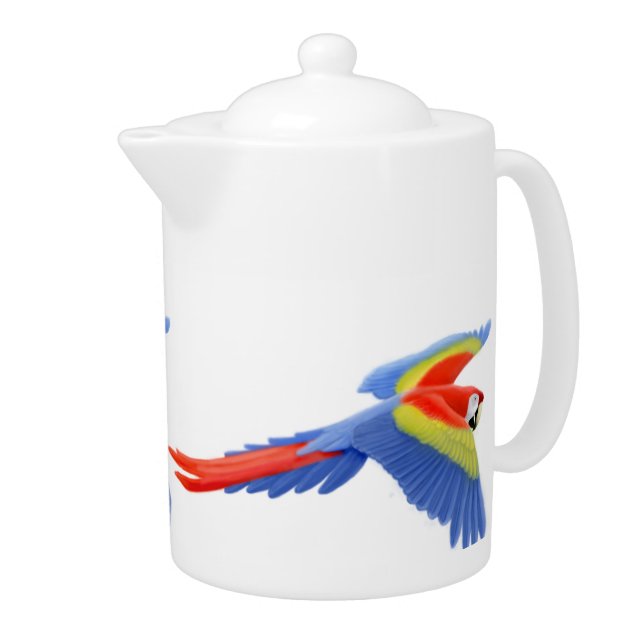Flying Scarlet Macaw Parrot Teapot (Right)