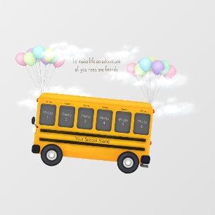 Flying School Bus Among Clouds Custom 6 Photo Wall Decal