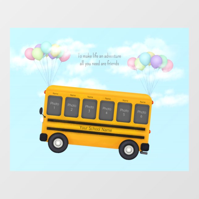 Flying School Bus With Balloons Custom 6 Photo Wall Decal (Front)