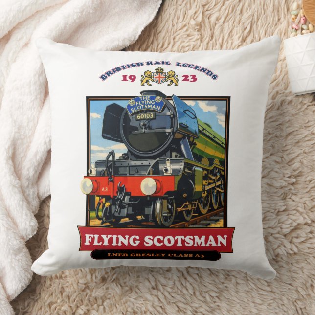 Flying Scotsman 4472 Steam Locomotive Retro Poster Throw Pillow (Blanket)