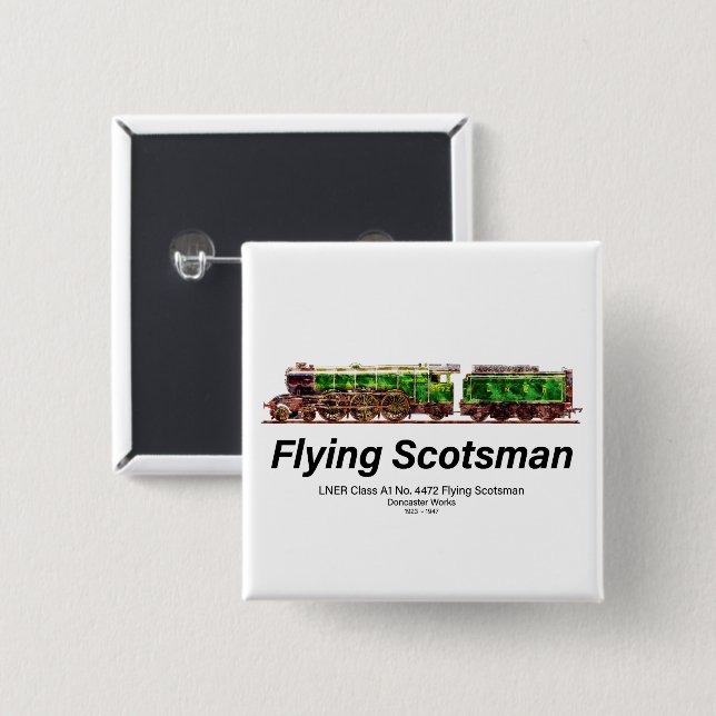 Flying Scotsman Steam Train English Locomotive  Button (Front & Back)