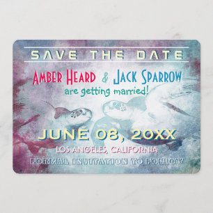 Flying Sea Turtle Wedding Save the Date Cards