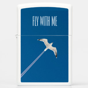 Flying seagull and the contrail zippo lighter