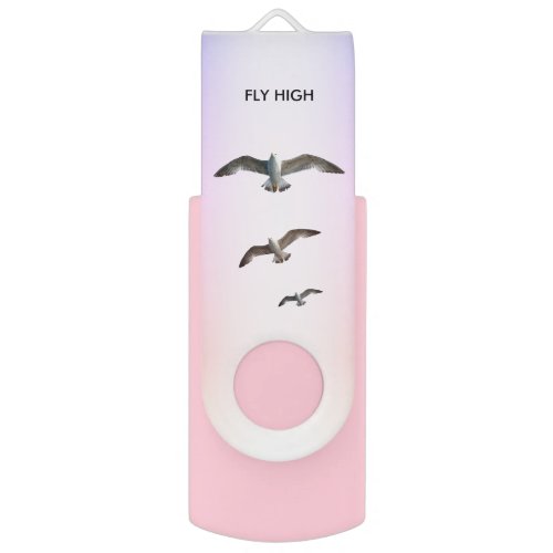 Flying seagull birds on light pastel colors flash drive