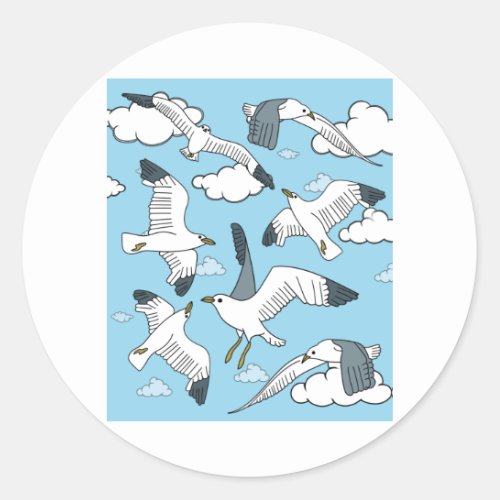 Flying Seagulls Birds In Nature Classic Round Sticker