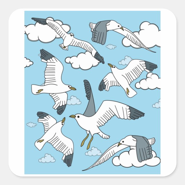 Flying Seagulls Birds In Nature Square Sticker (Front)