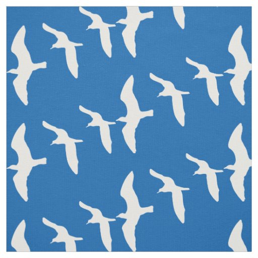 Flying Seagulls Blue Fabric