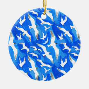 Flying seagulls on sky blue ceramic ornament