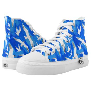 Flying Seagulls On Sky Blue High-top Sneakers by Irina_shop at Zazzle