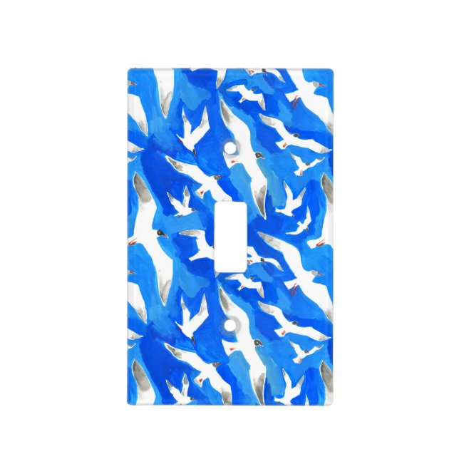 Flying seagulls on sky blue light switch cover (Front)