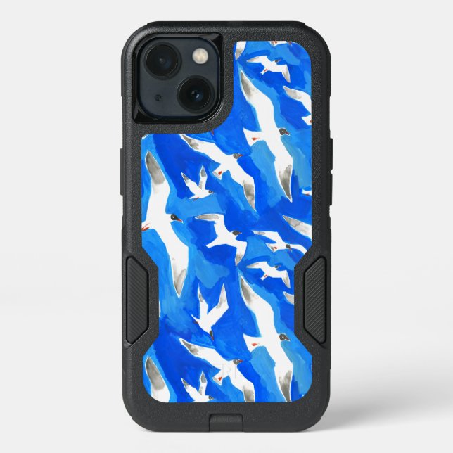 Flying seagulls on sky blue otterbox iPhone case (Back)