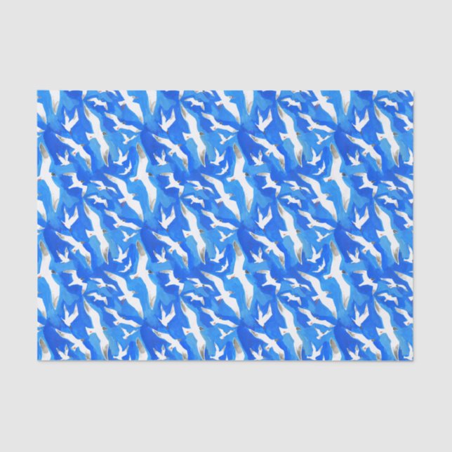 Flying seagulls on sky blue tissue paper (Front)
