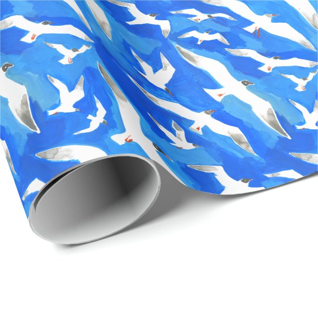 Flying seagulls on sky blue wrapping paper (Roll Corner)