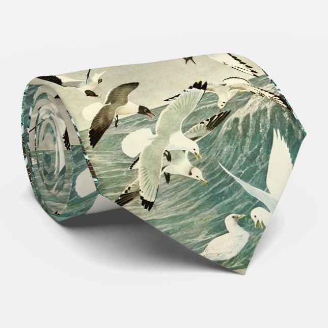FLYING  SEAGULLS  OVER THE WAVES  NECK TIE (Rolled)