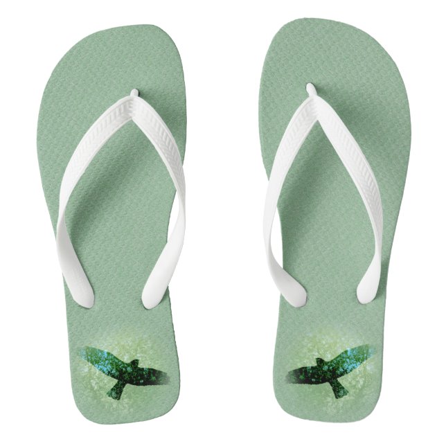 Flying See Through Black Crow Tree Tops Green Flip Flops (Footbed)
