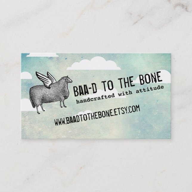 Flying sheep wings knitter knitting crochet crafts business card (Front)