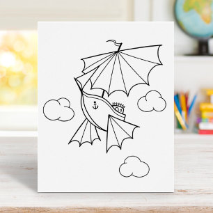 Flying Ship Coloring Page Poster