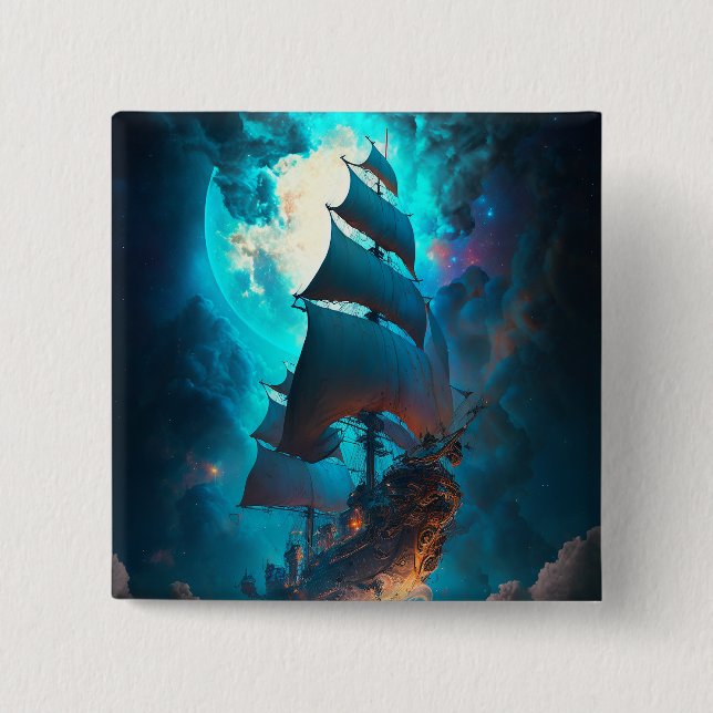 Flying Ship Fantasy Art Button (Front)