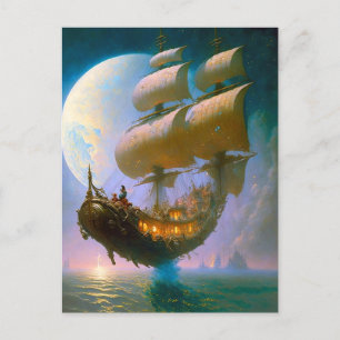 Flying Ship Fantasy Art Postcard