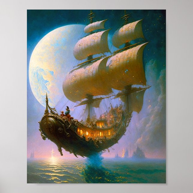 Flying Ship Fantasy Art Poster (Front)