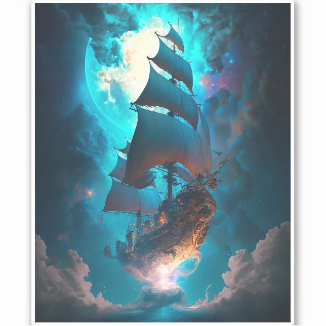 Flying Ship Fantasy Art Sticker (Front)