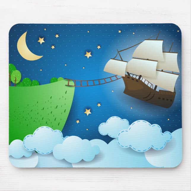 Flying ship on landing mouse pad (Front)