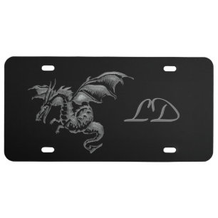 Flying Silver Dragon Monogram License Plate