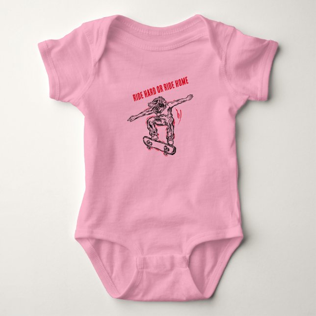 Flying Skater Doing Mid-Air Skateboarding Baby Bodysuit (Front)
